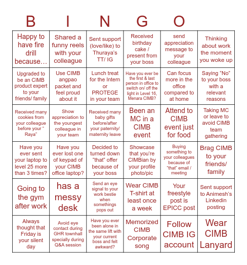 Bingo : Work hard, play harder Bingo Card