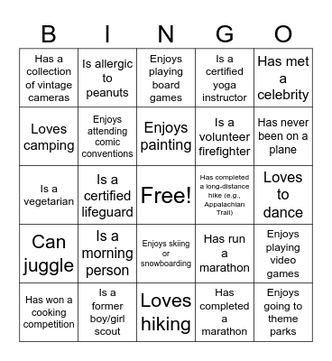 Get to Know You BINGO Card