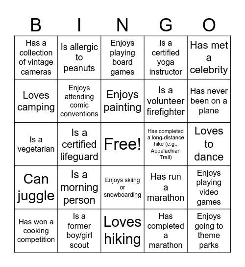Get to Know You BINGO Card