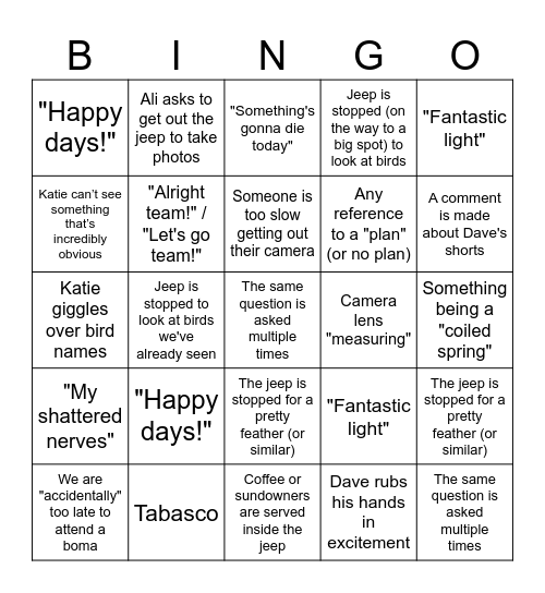 Franklin Safari 2025! Bingo Card