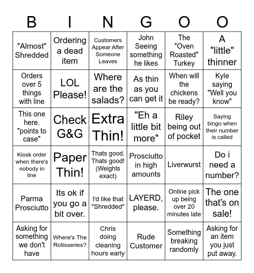 Deli Bingo Card
