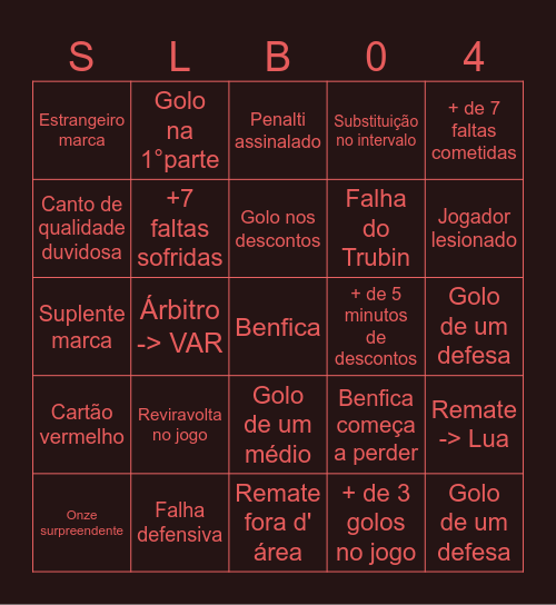 Benfica Bingo Card