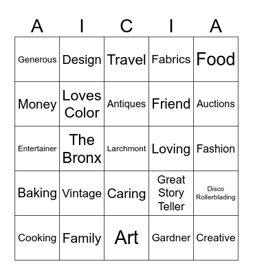 Happy Birthday Alicia Bingo Card
