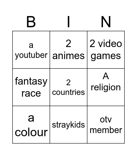 Untitled Bingo Card