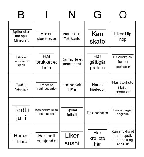 Bli kjent-Bingo Card