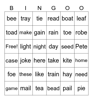Vowel Pairs Bingo Card