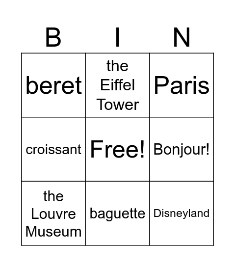 France Bingo Card