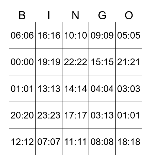 Uhrzeiten Bingo Card
