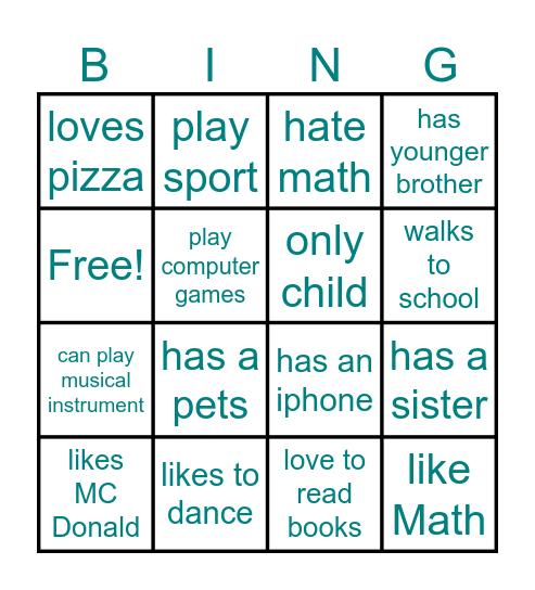 To Know You Bingo Card