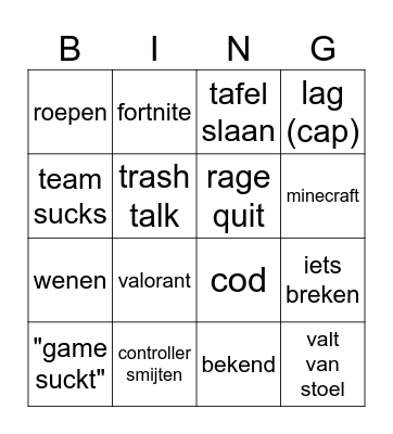gamer rage Bingo Card