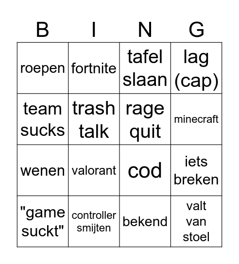 gamer rage Bingo Card