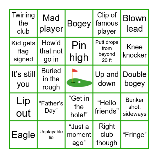 U.S. OPEN GOLF BINGO Card