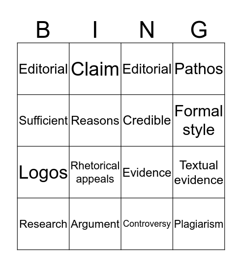 Unit 3 Academic and Literary terms Bingo Card