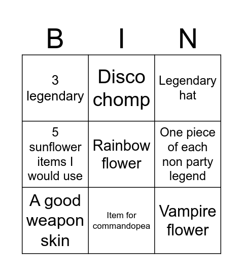 1 million bingo Card