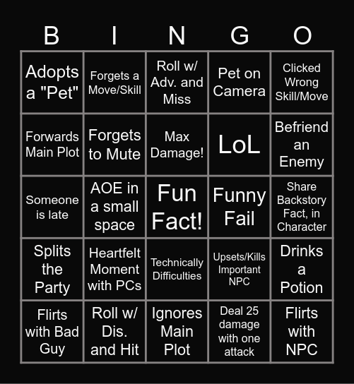 Phoenix's TTRPG BINGO Card