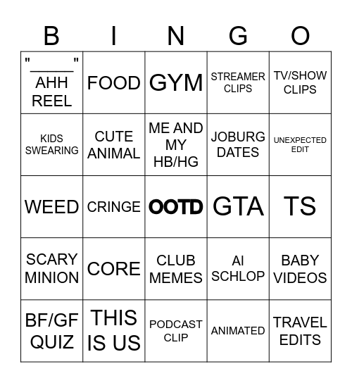 IG REELS BINGO Card