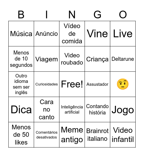 YouTube shorts BR Bingo Card