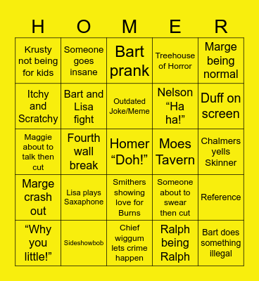 Simpson Bingo Card