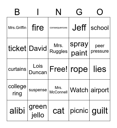 Killing Mr. Griffin Bingo Card