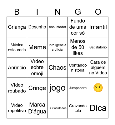 YouTube Shorts BR 2.0 Bingo Card