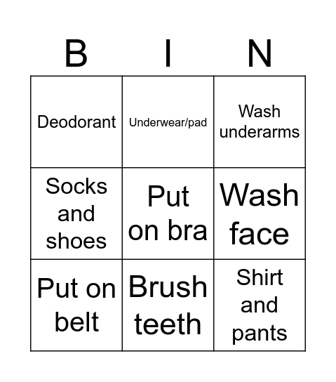 This morning Bingo Card