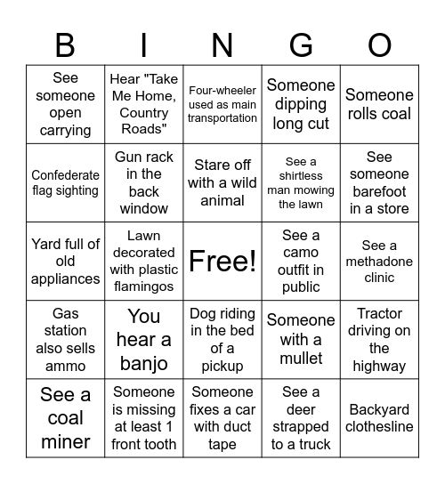 West Virginia Bingo Card