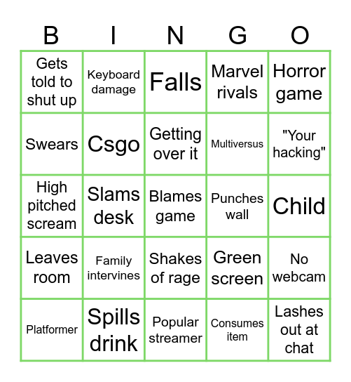 Gamer rage bingo Card