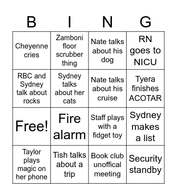 Peds ED Bingo Card