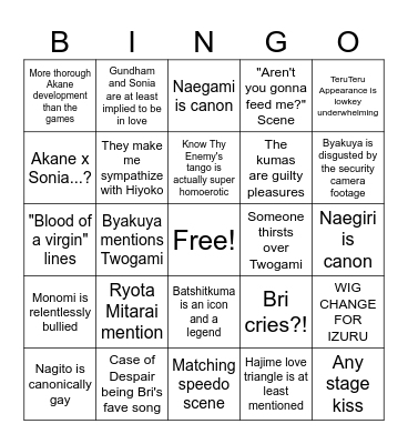 Goodbye Despair Musical Bingo Card