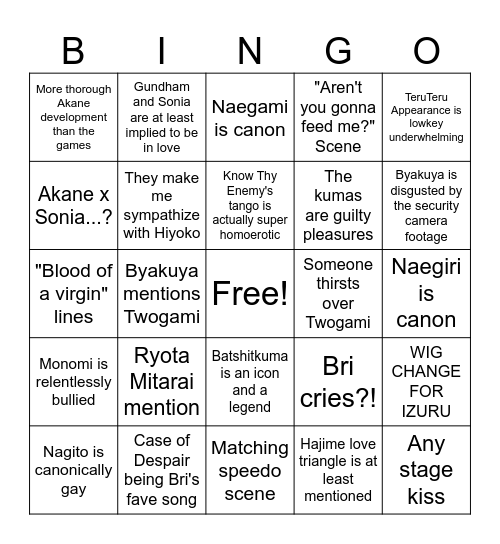 Goodbye Despair Musical Bingo Card