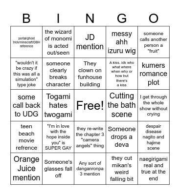 Goodbye Despair Musical Bingo Card