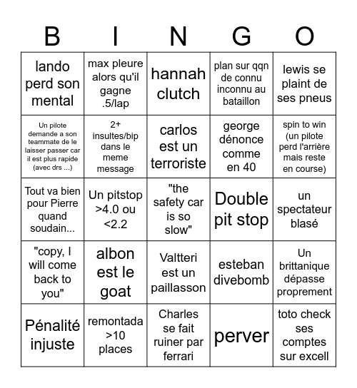 Vroom Bingo Card