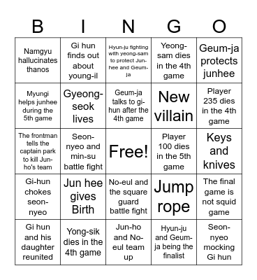 Squid game season 3 Bingo Card