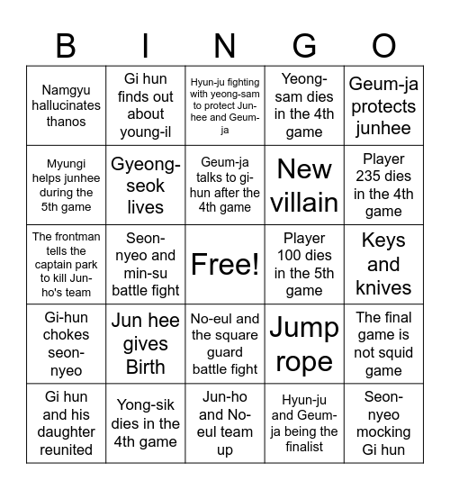 Squid game season 3 Bingo Card