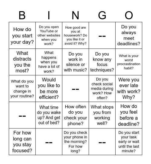 Habit Therapist Bingo Card