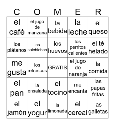 ¿Desayuno o almuerzo? Bingo Card