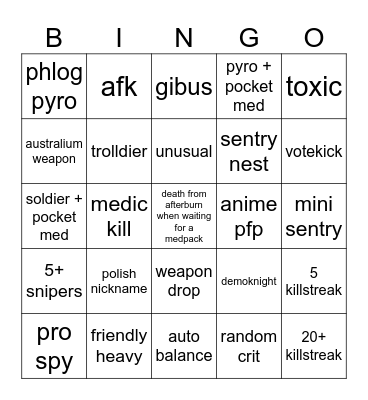 TF2 Bingo Card
