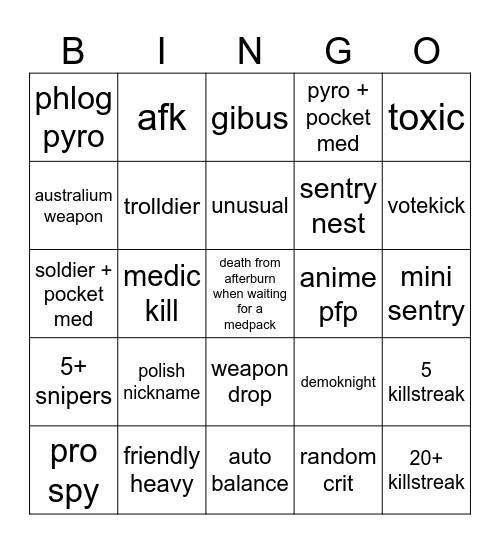TF2 Bingo Card