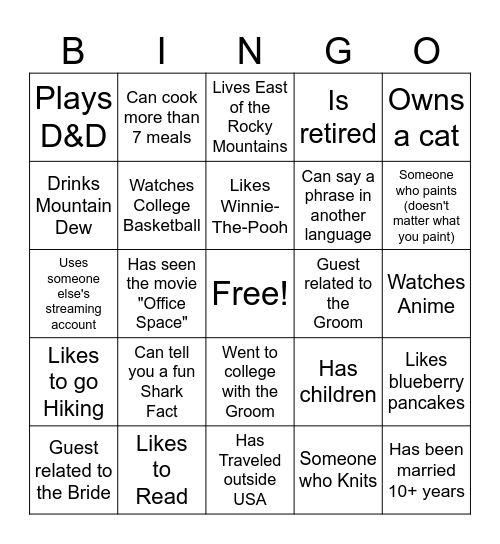 Find the Guest! Bingo Card