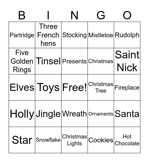 Christmas Cousin Bingo Card