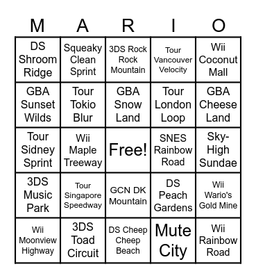 Mario Kart Bingo Card