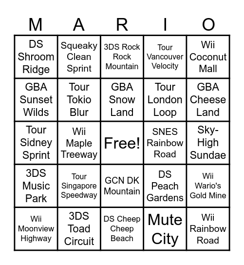 Mario Kart Bingo Card