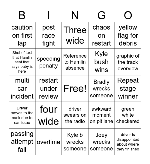 Nascar Mexico City 2025 Bingo Card