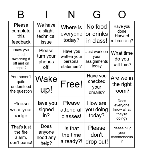 BCoT Bingo Card
