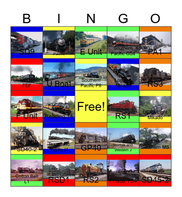 Railroad Museums around the U.S.A that the Enthusiasts would like to take a photograph of the engines one day Bingo Card