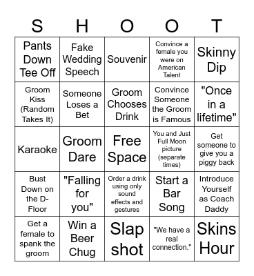 JR Bachelor Bingo Card