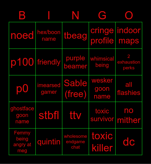 CURKET AND FENTIES DBD BANGO Bingo Card