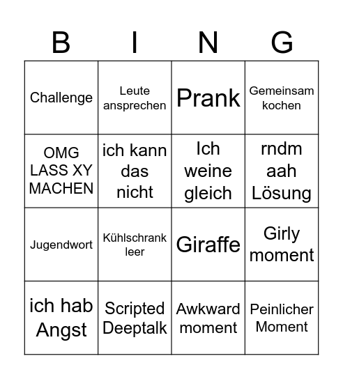 WG Bingo Card