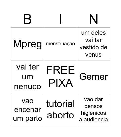Teatro UTERO teatro Bingo Card