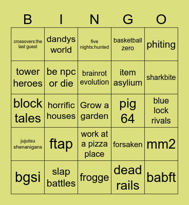 the hatch games Bingo Card